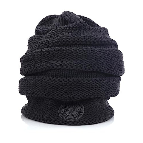 STS Ranchwear Circle Patch Scrunch Beanie - Gunmetal Cable Knit Slouch Fit for Comfort & Warmth