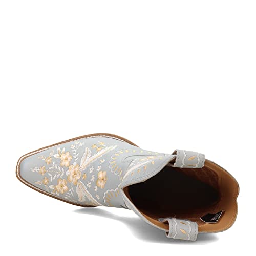 Dingo Womens Primrose Embroidered Floral Snip Toe Boots Ankle Low Heel 1-2" - Blue