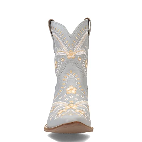 Dingo Womens Primrose Embroidered Floral Snip Toe Boots Ankle Low Heel 1-2" - Blue