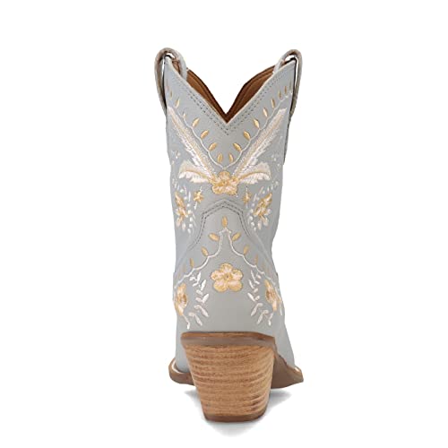 Dingo Womens Primrose Embroidered Floral Snip Toe Boots Ankle Low Heel 1-2" - Blue