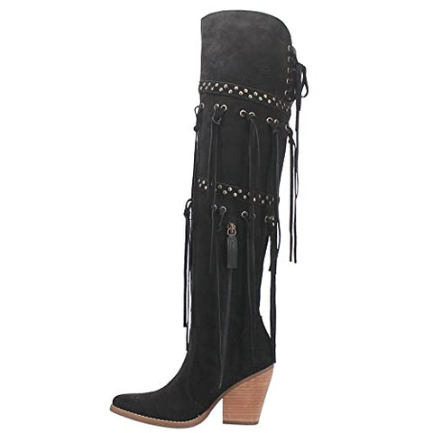 Dingo Womens Witchy Woman Pull On Boots Over the Knee High Heel 3" & Up - Black