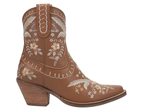Dingo Womens Primrose Embroidered Floral Snip Toe Boots Ankle Mid Heel 2-3" - Yellow