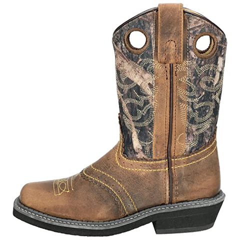 Smoky Mountain Boots | Pawnee Series | Youth Western Boot | Square Toe | Genuine Leather | Crepe Sole & Walking Heel | Leather Upper & Man-Made Lining | True Timber Camo Shaft