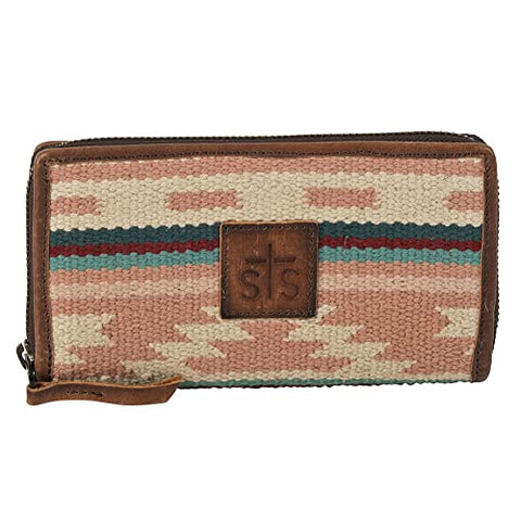 Sts Ranch Wear Women's Palomino Bifold Wallet | Lightweight Compact Zipper Purse with Interior Pocket & Card Slots, Multi-Light Pink Serape, One Size